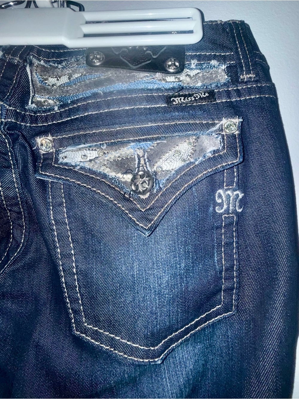 Miss Me Dark Blue Bootcut Jeans JP5124B6 with Embellishment Sz 30/35